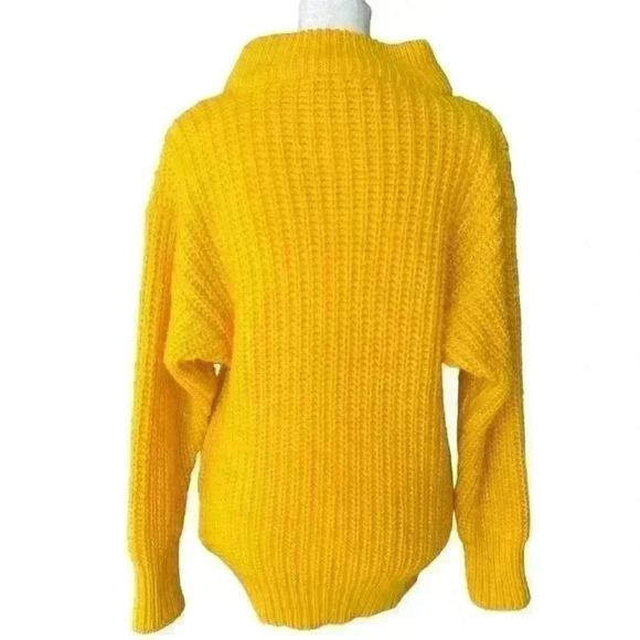 Vintage 80s One Step Up Chunky Rib Knit Bright Yellow Oversized Sweater Size S - Picture 3 of 7